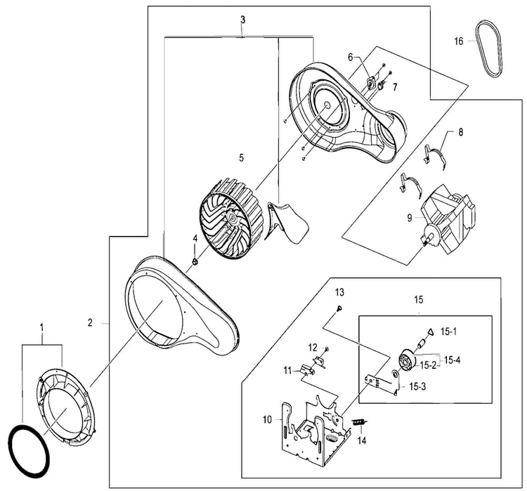Motor Assy Diagram and Parts List for DV330AEW XAA Samsung Dryer