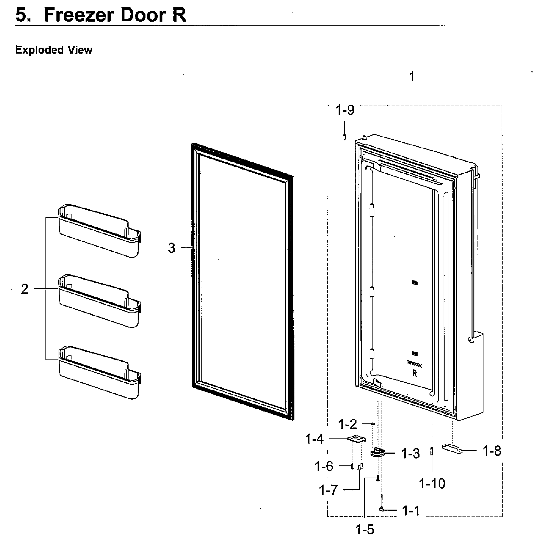 Freezer Door R Diagram and Parts List for RF28K9380SR AA-0002 Samsung Refrigerator