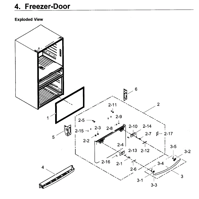 Freezer Door Diagram and Parts List for RF28JBEDBSR AA-00 Samsung Refrigerator