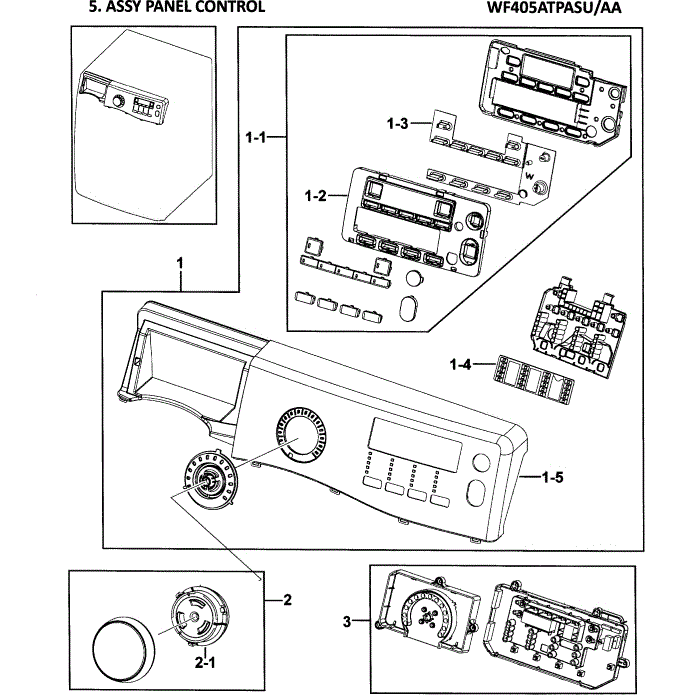 Control Panel Diagram and Parts List for WF405ATPASU AA-00 Samsung Washer