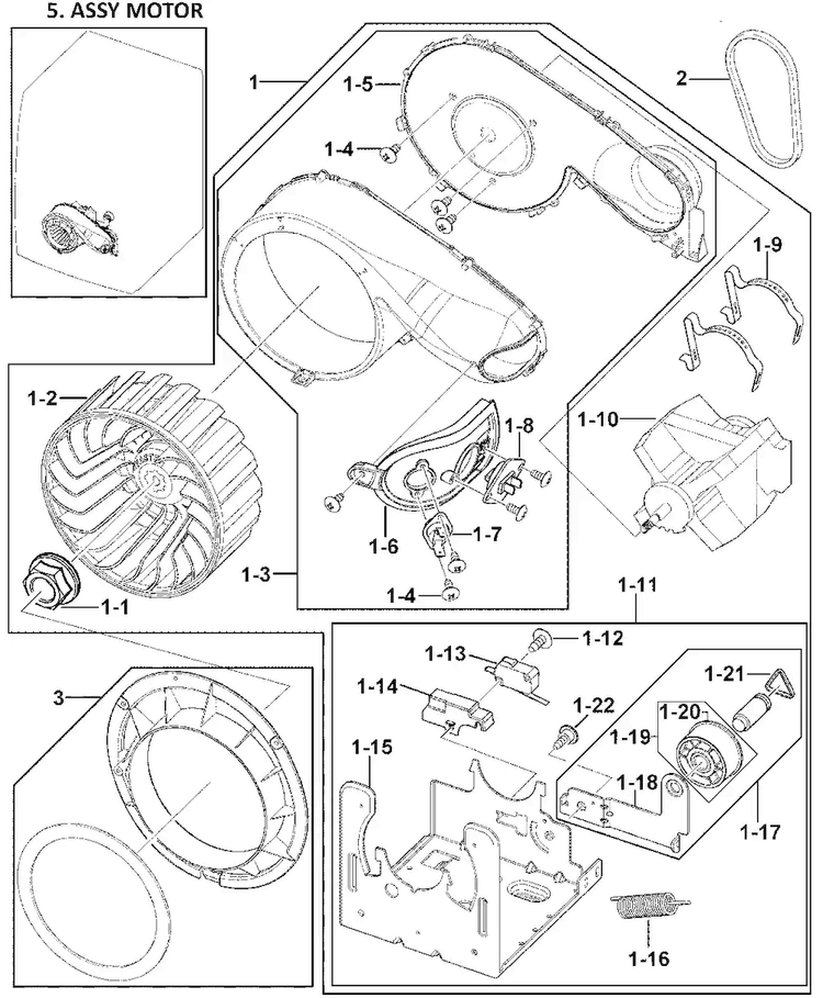 Motor Assy Diagram and Parts List for DV419AEU XAA-0000 Samsung Dryer