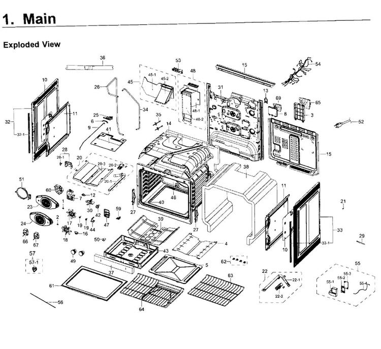 Main Asy Diagram and Parts List for NX58K9850SS AA-0000 Samsung Range