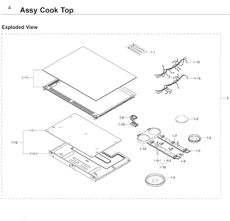 Cooktop Diagram and Parts List for NE58F9710WS AA-0003 Samsung Range