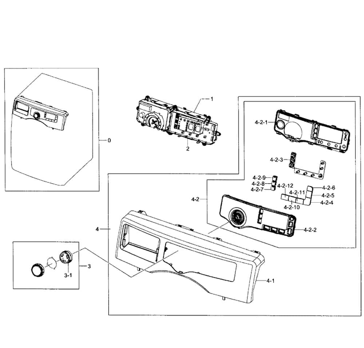 Control Panel Diagram and Parts List for WF363BTBEUF A1-0001 Samsung Washer