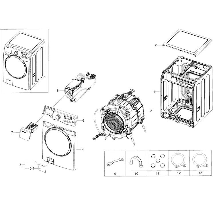 Main Assy Diagram and Parts List for WF405ATPASU A2-0000 Samsung Washer