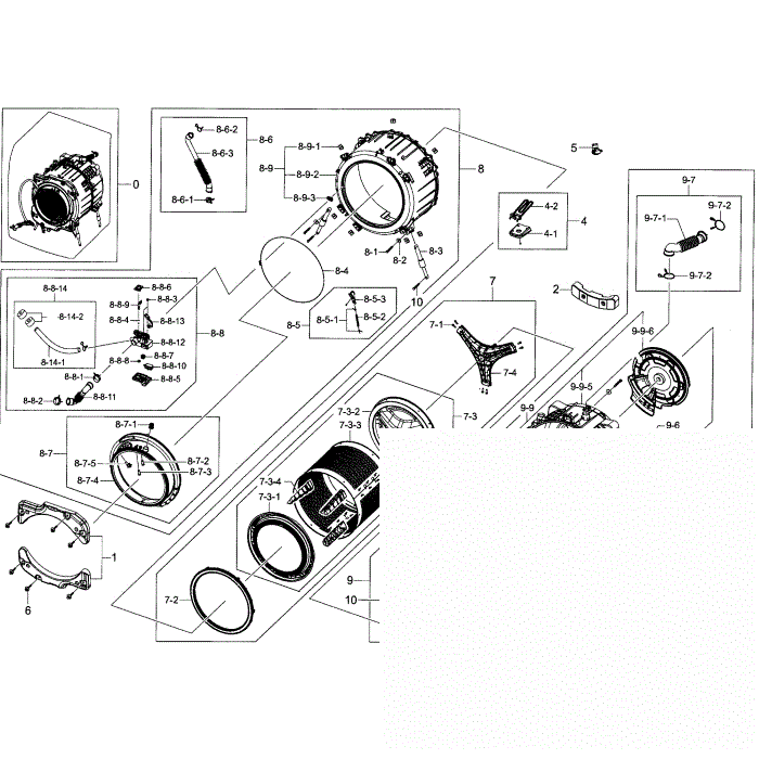 Tub And Drum Diagram and Parts List for WF42H5400AF A2-00 Samsung Washer
