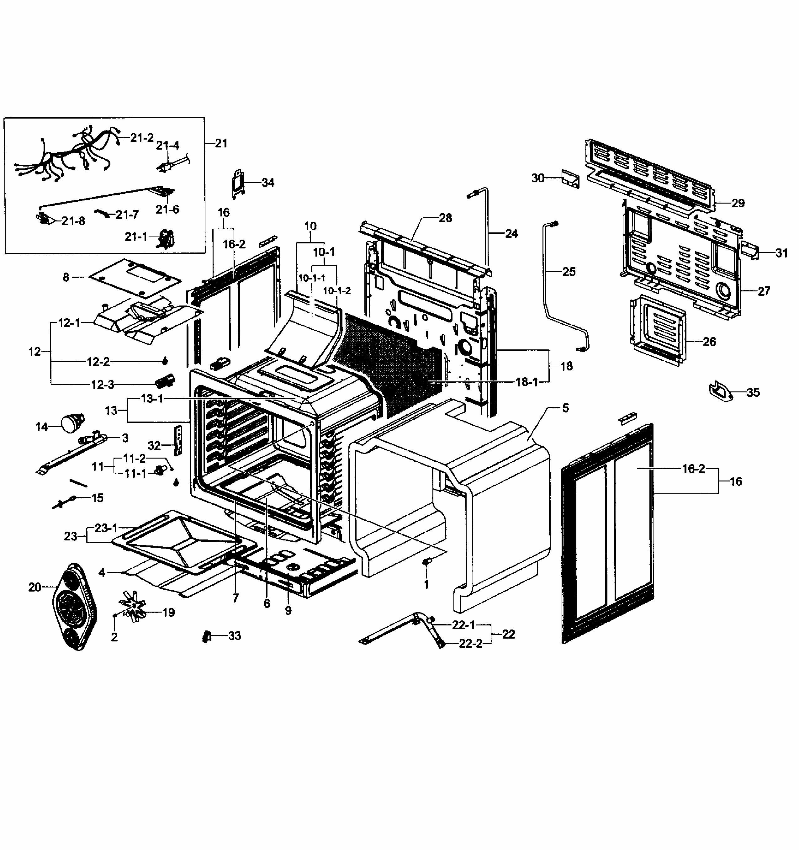Door Assy Diagram and Parts List for FX510BGS XAA-0002 Samsung Range