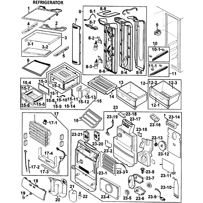 Refrigerator Diagram and Parts List for RS277ACWP XAA-00 Samsung Refrigerator