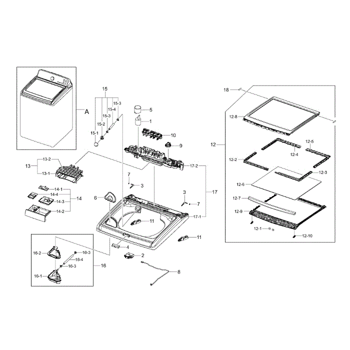 Top Cover Diagram and Parts List for WA456DRHDWR AA-00 Samsung Washer