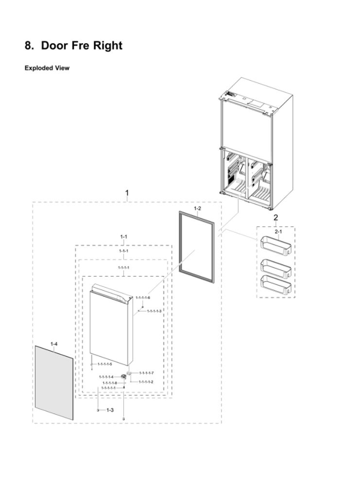 Right Freezer Door Parts Diagram and Parts List for RF23A9675MT AA-00 Samsung Refrigerator