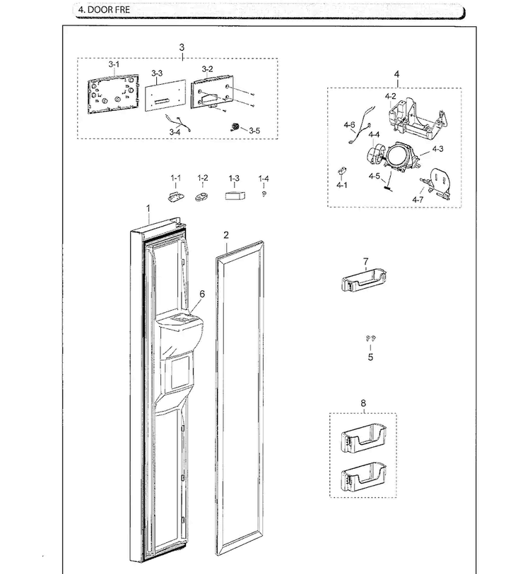 Freezer Door Diagram and Parts List for RS25J500DSG AA-0000 Samsung Refrigerator