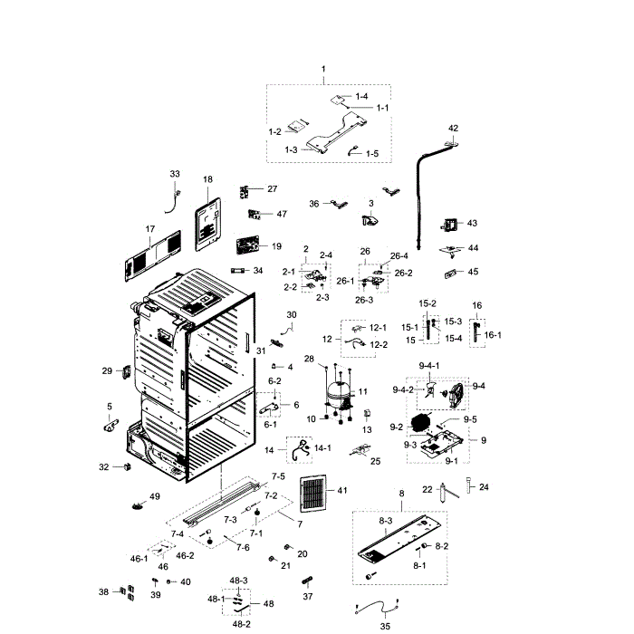 Cabinet Diagram and Parts List for RF28HDEDPBC AA-02 Samsung Refrigerator