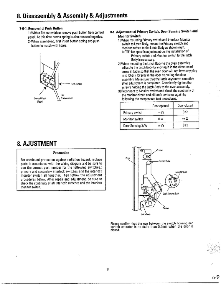 Disassembly/assembly/adjustments Diagram and Parts List for MU3050W XAA Samsung Microwave