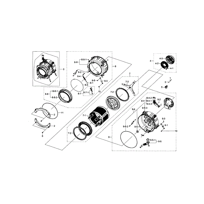 Tub And Drum Diagram and Parts List for WF210ANW XAA-03 Samsung Washer