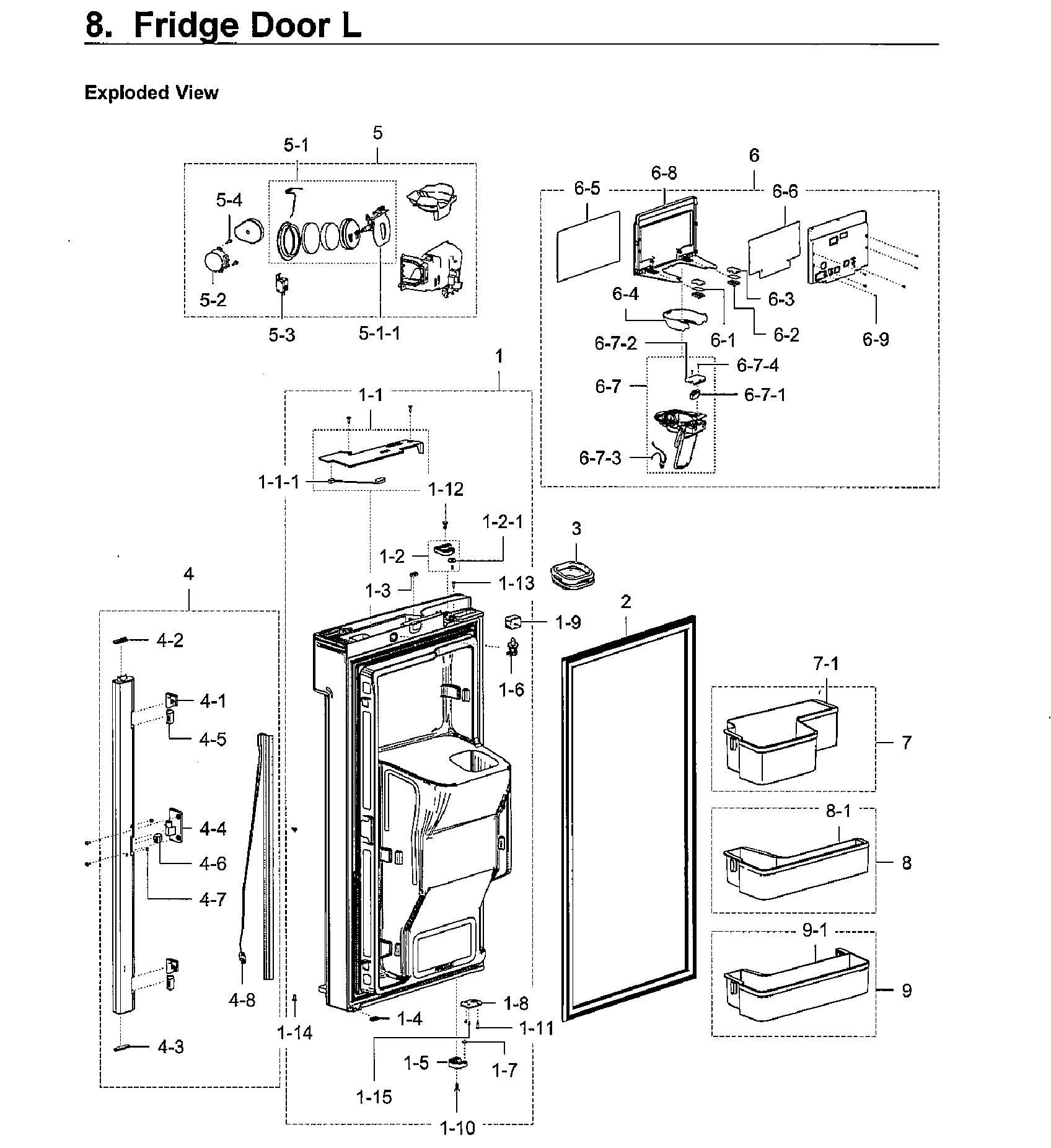 Fridge Door Lt Diagram and Parts List for RF28K9070SG AA-0001 Samsung Refrigerator