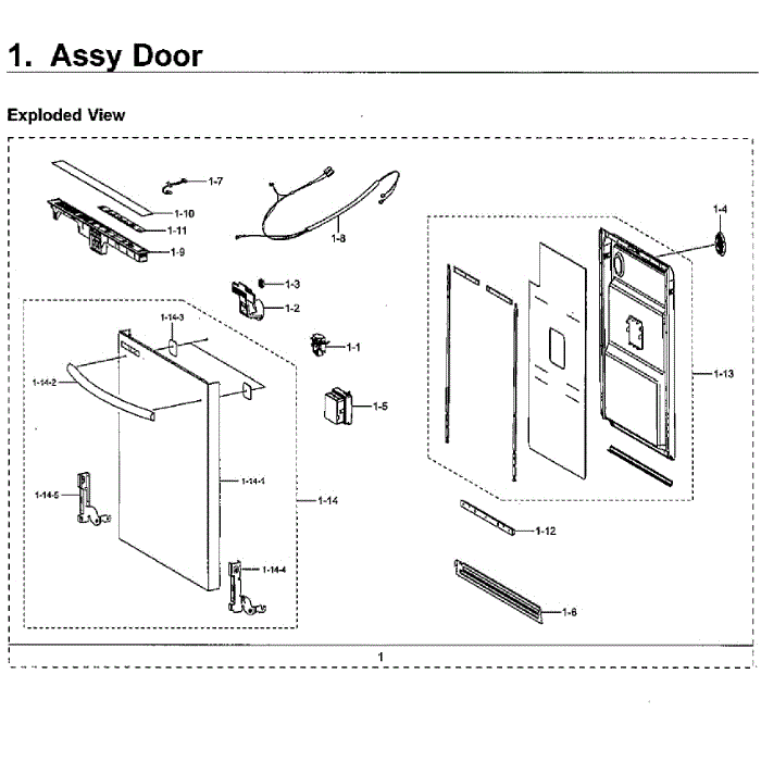 Door Diagram and Parts List for DW80M2020US AA-00 Samsung Dishwasher