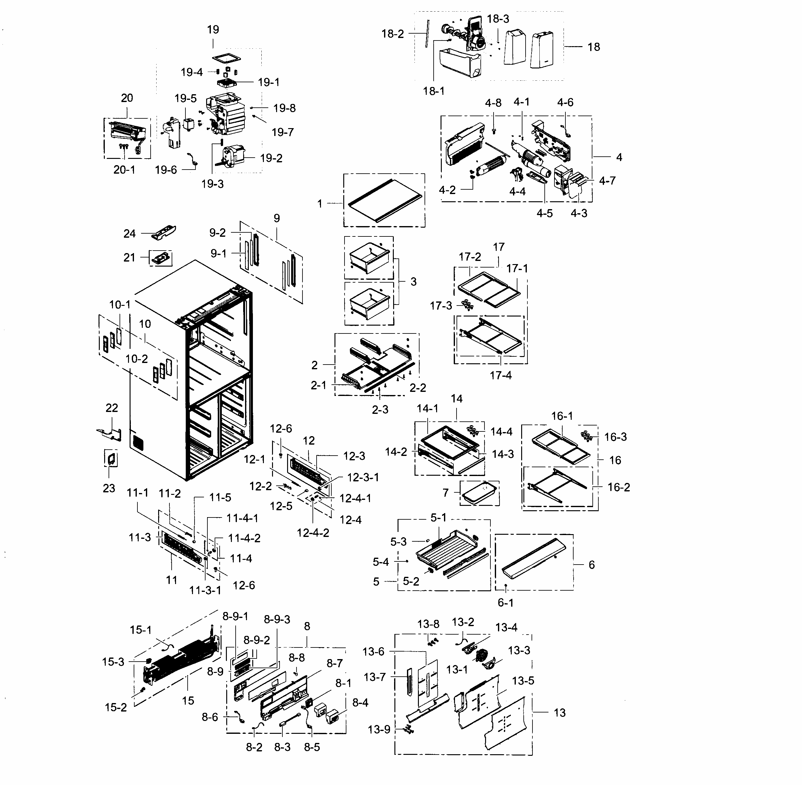 Fridge Diagram and Parts List for RF24J9960S4 AA-0001 Samsung Refrigerator