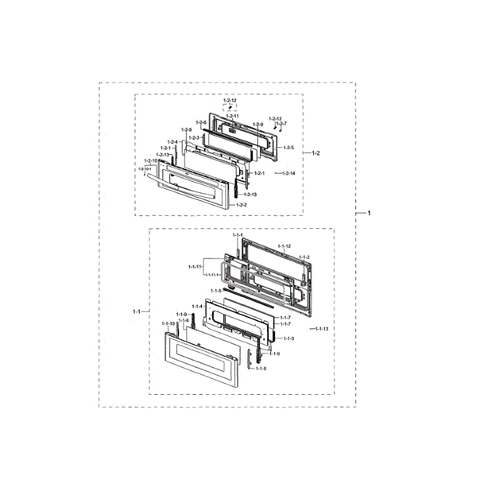 Door Assembly Diagram and Parts List for NX58K9850SG AA-02 Samsung Range