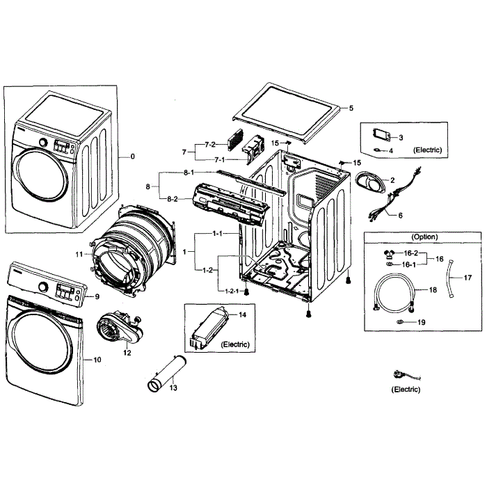Main Assembly Diagram and Parts List for DV393ETPAWR A1-00 Samsung Dryer