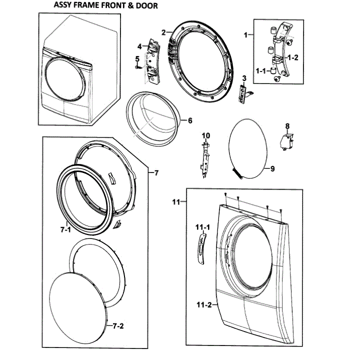 Front / Door Diagram and Parts List for WF328AAR XAA-02 Samsung Washer