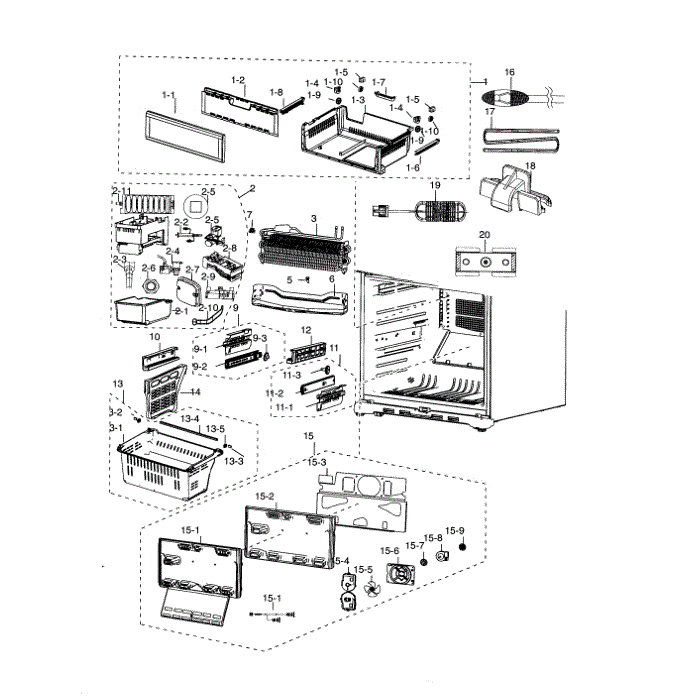 Freezer Diagram and Parts List for RF18HFENBBC AA-00 Samsung Refrigerator