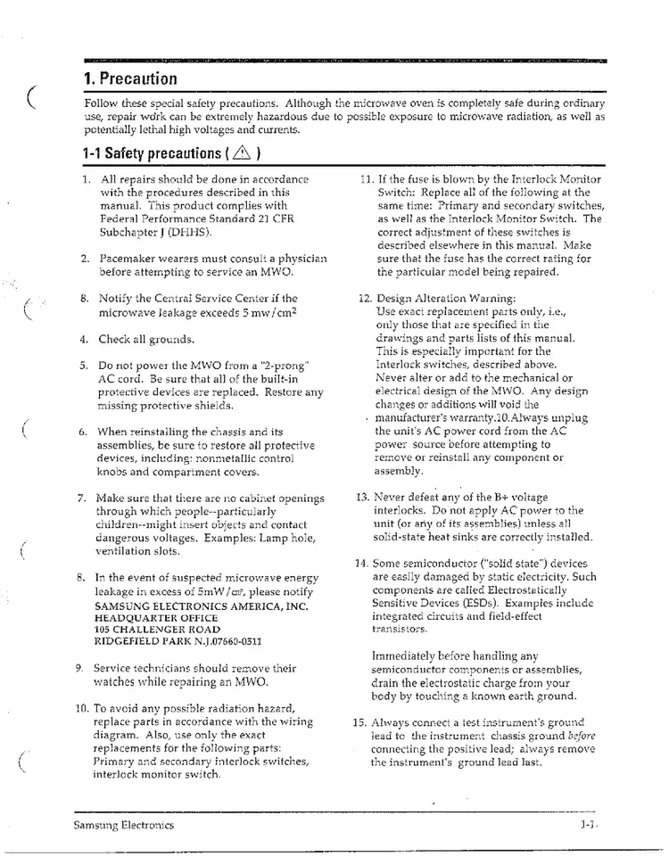 Precautions Page 2 Diagram and Parts List for MW4371G XAA Samsung Microwave