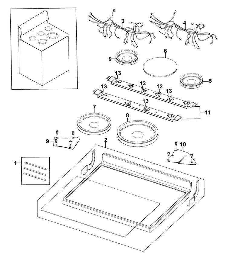 Cooktop Assy Diagram and Parts List for NE595R0ABBB AA-0000 Samsung Range