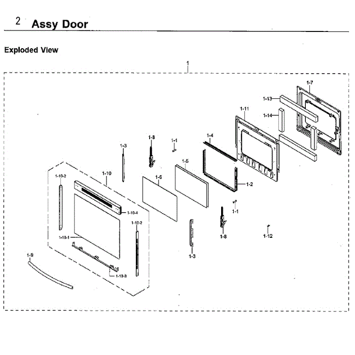 Door Diagram and Parts List for NE59M4310SS AA-00 Samsung Range