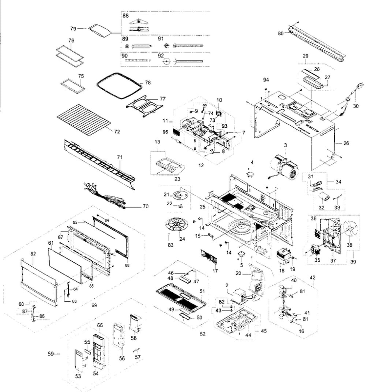 Cabinet Parts Diagram and Parts List for 40180092010  Kenmore Microwave