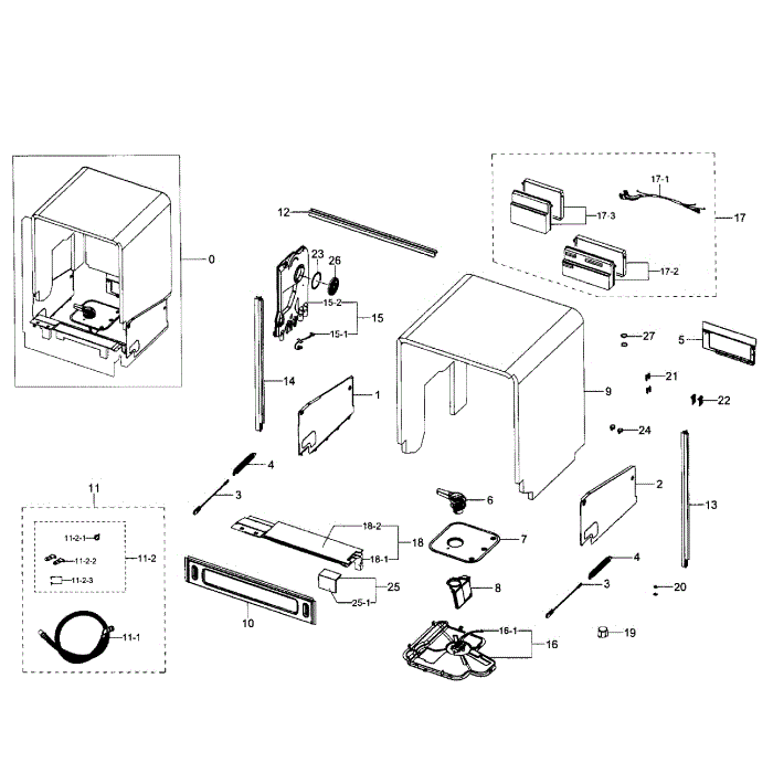 Cabinet Diagram and Parts List for DW80J7550US AA-01 Samsung Dishwasher
