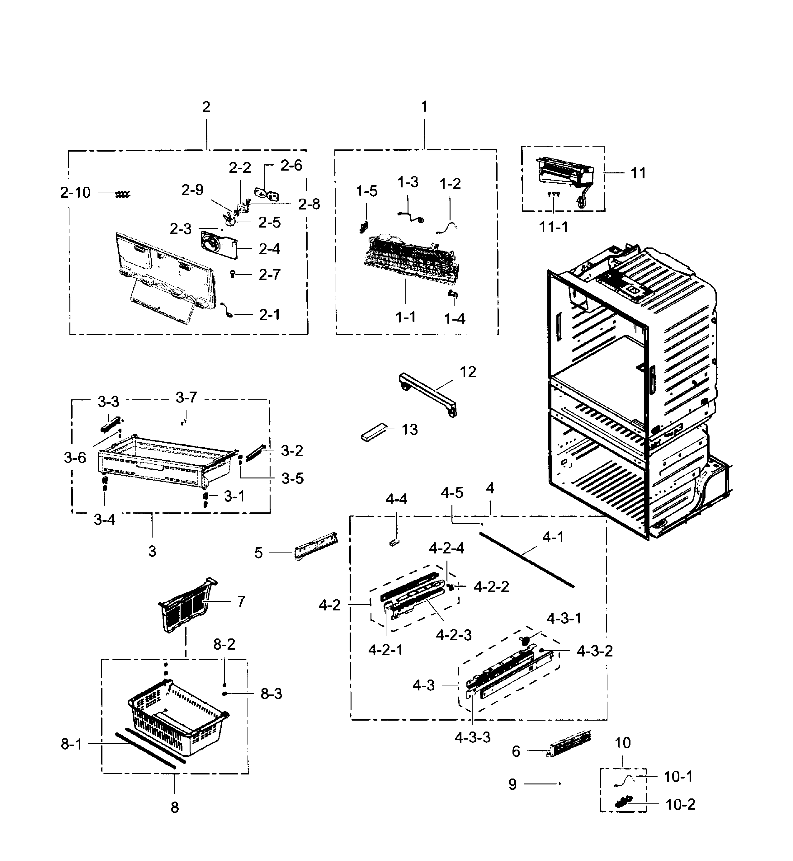 Freezer Diagram and Parts List for RF28JBEDBSG AA-0001 Samsung Refrigerator