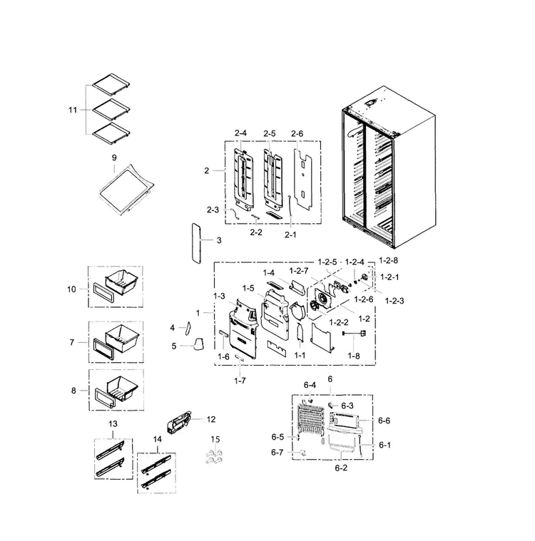 Refrigerator Diagram and Parts List for RS25H5111WW AA-0000 Samsung Refrigerator