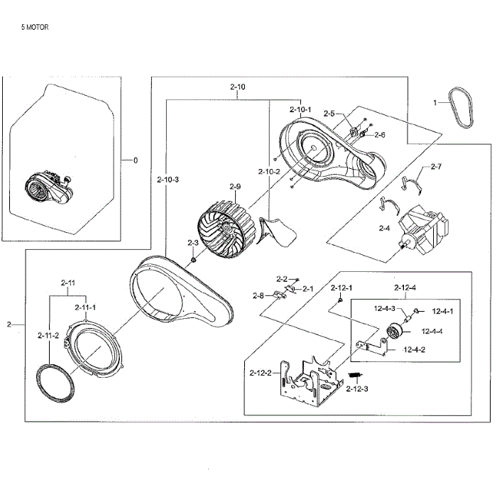 Motor Duct Diagram and Parts List for DV48H7400GW A2-01 Samsung Dryer
