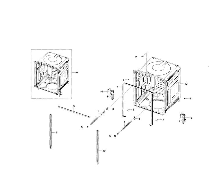 Tub Diagram and Parts List for DW80F800UWS AA-0001 Samsung Dishwasher