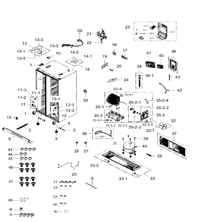 Cabinet Diagram and Parts List for RS265TDBP XAA-0000 Samsung Refrigerator