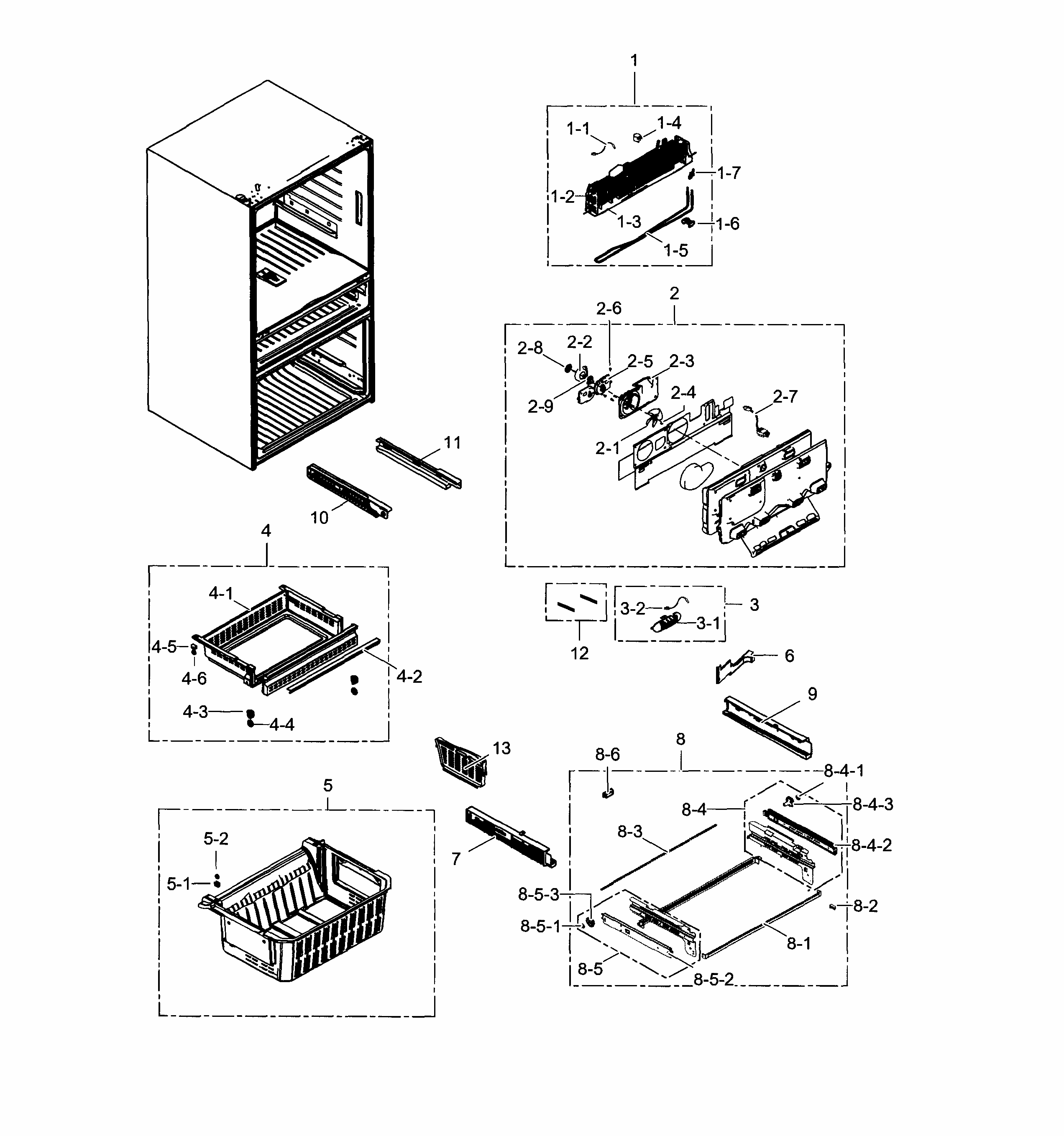 Freezer Diagram and Parts List for RF24FSEDBSR AA-0002 Samsung Refrigerator