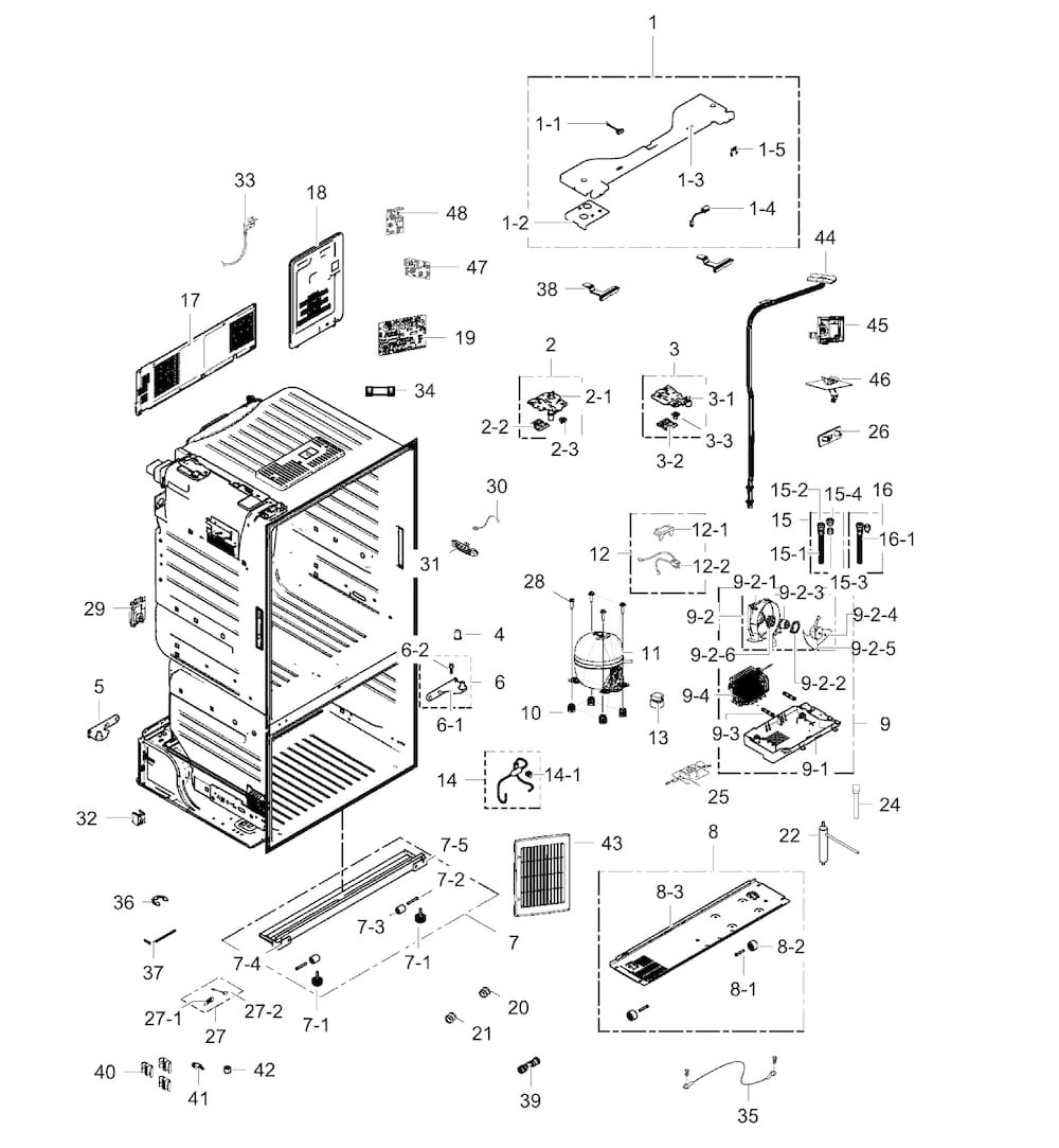 Cabinet Assy Diagram and Parts List for RF28HFEDBSR AA-0000 Samsung Refrigerator