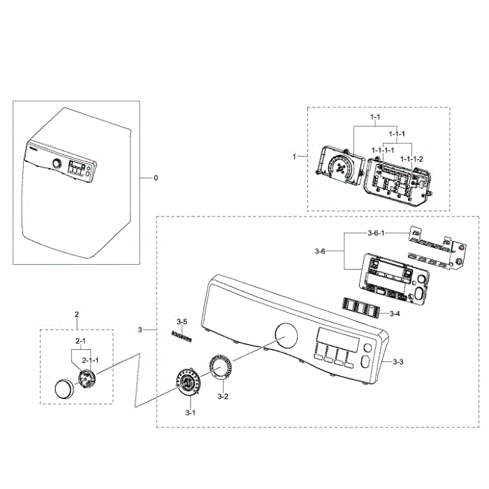 Control Panel Diagram and Parts List for DV395ETPASU A1-00 Samsung Dryer