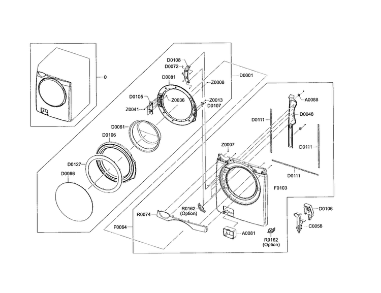 Frame Front & Door Diagram and Parts List for WF448AAP XAC Samsung Washer