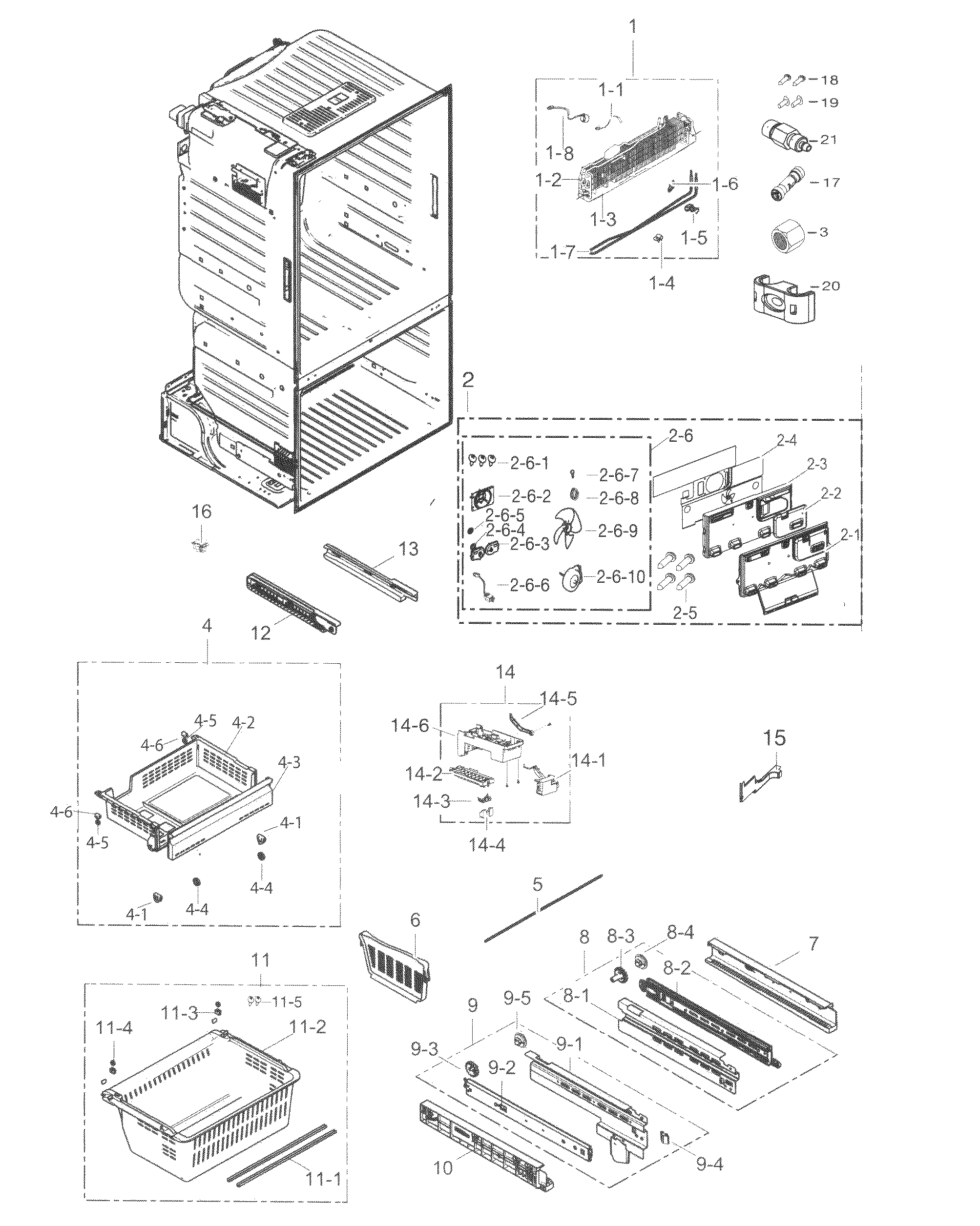 Freezer Diagram and Parts List for RF263BEAEBC AA-0002 Samsung Refrigerator