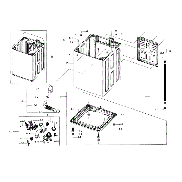 Frame Assembly Diagram and Parts List for WA45H7000AW A2-00 Samsung Washer
