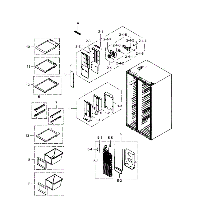Freezer Diagram and Parts List for RS267TDRS XAA-00 Samsung Refrigerator