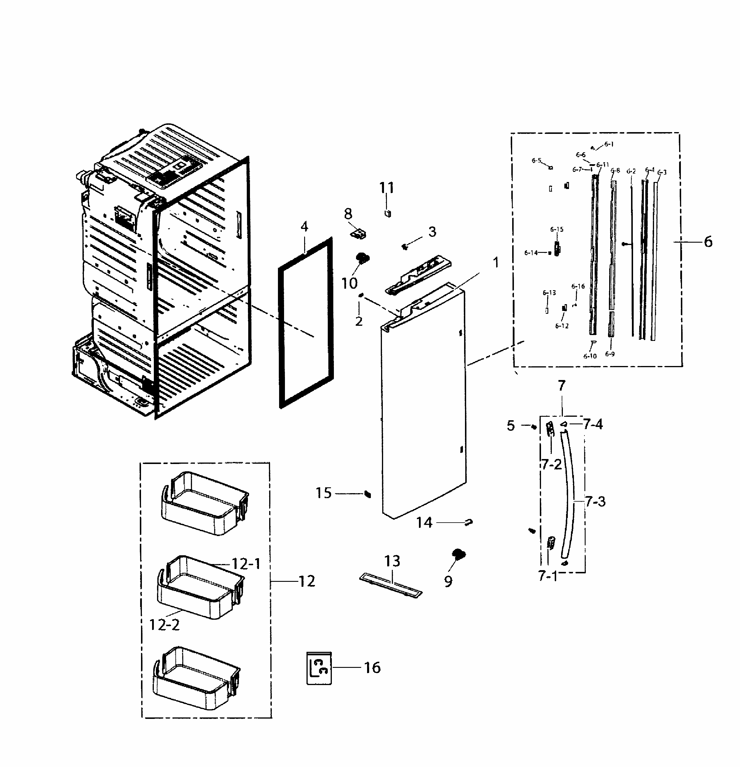 Left Door Diagram and Parts List for RF221NCTABC AA-0001 Samsung Refrigerator