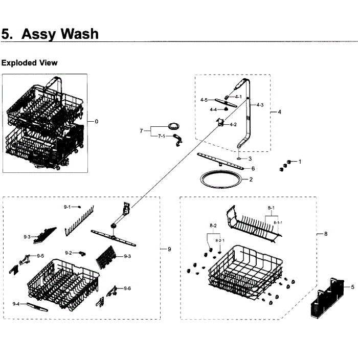 Wash Assembly Diagram and Parts List for DW80K5050UW AA-00 Samsung Dishwasher