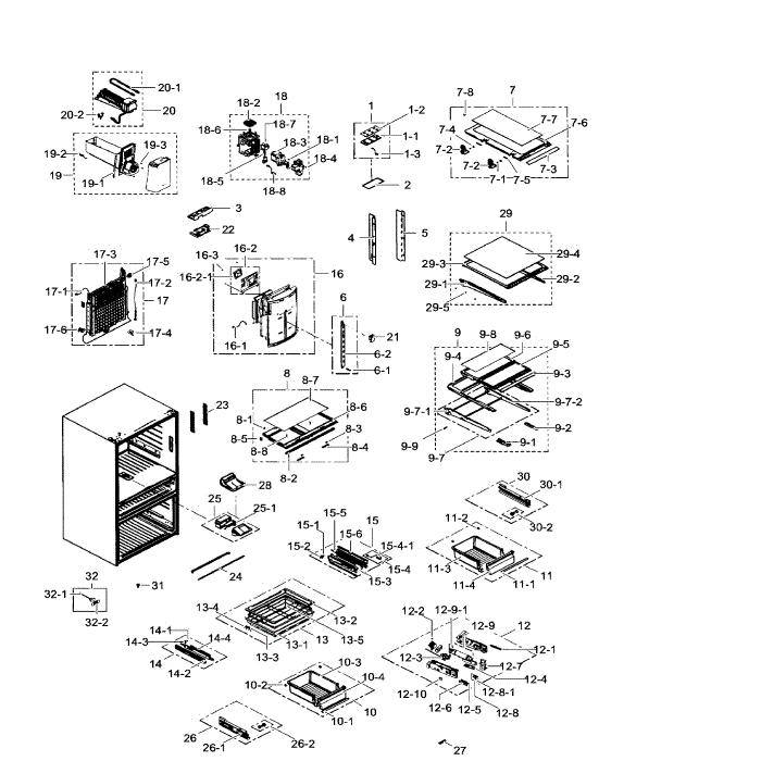 Fridge Diagram and Parts List for RF24FSEDBSR AA-09 Samsung Refrigerator