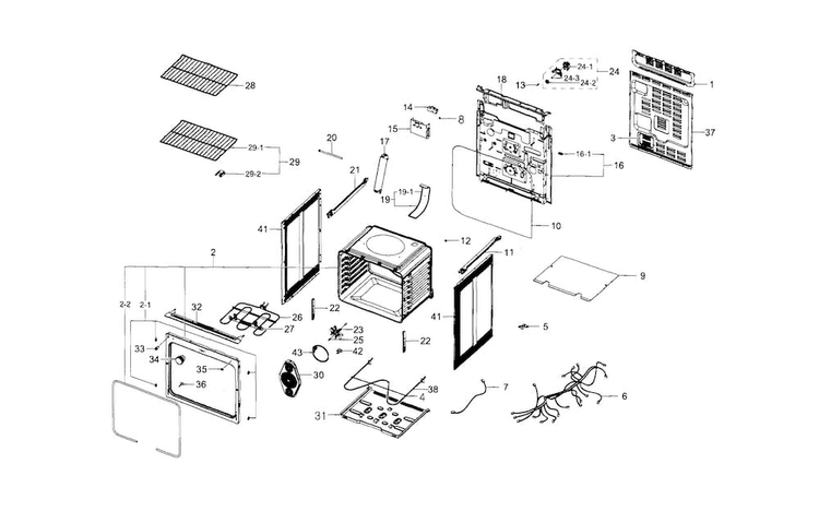 Main Assy Diagram and Parts List for NE595R0ABWW AA-0001 Samsung Range