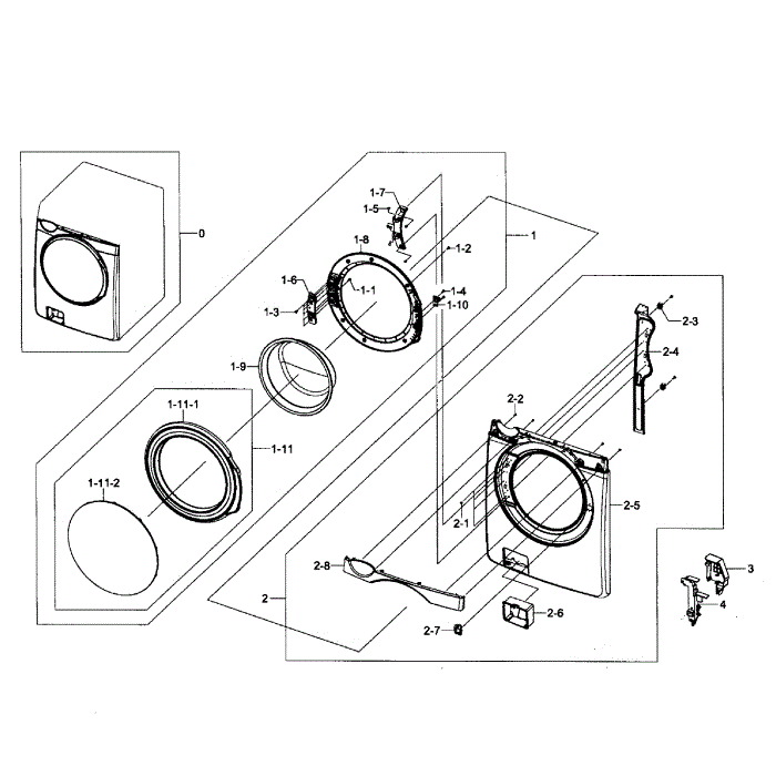 Front / Door Assembly Diagram and Parts List for WF405ATPAWR AA-01 Samsung Washer