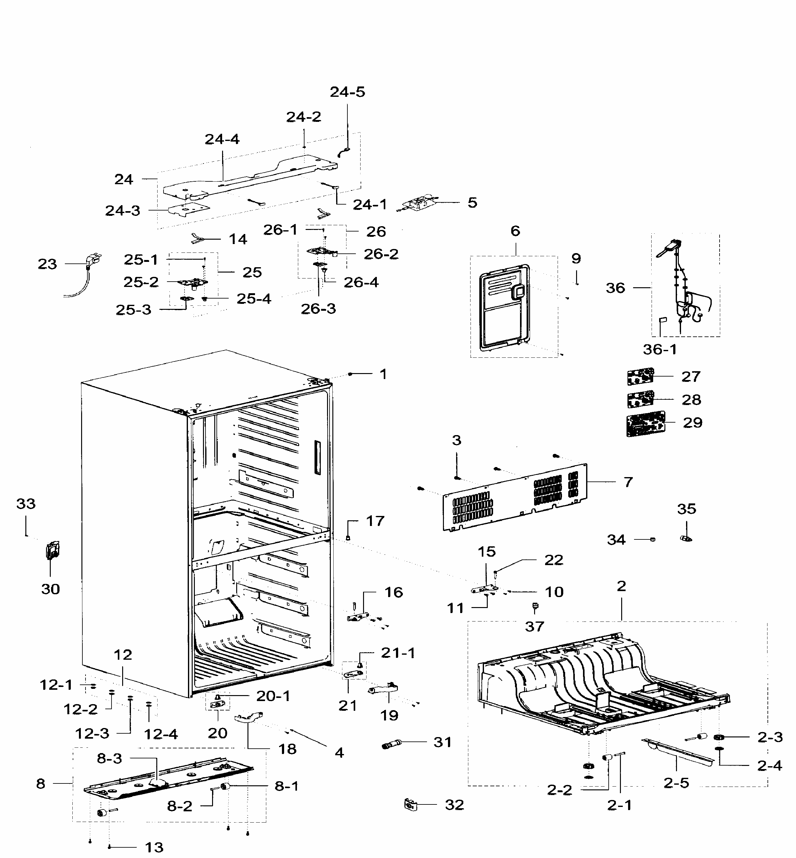 Cabinet Diagram and Parts List for RF32FMQDBSR AA-0008 Samsung Refrigerator