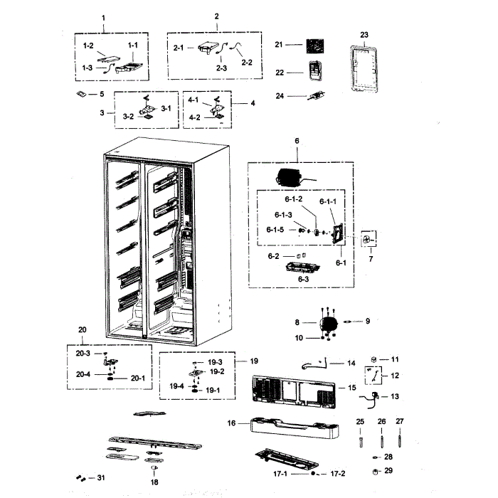 Cabinet 2 Diagram and Parts List for RSG307AABP XAA-01 Samsung Refrigerator
