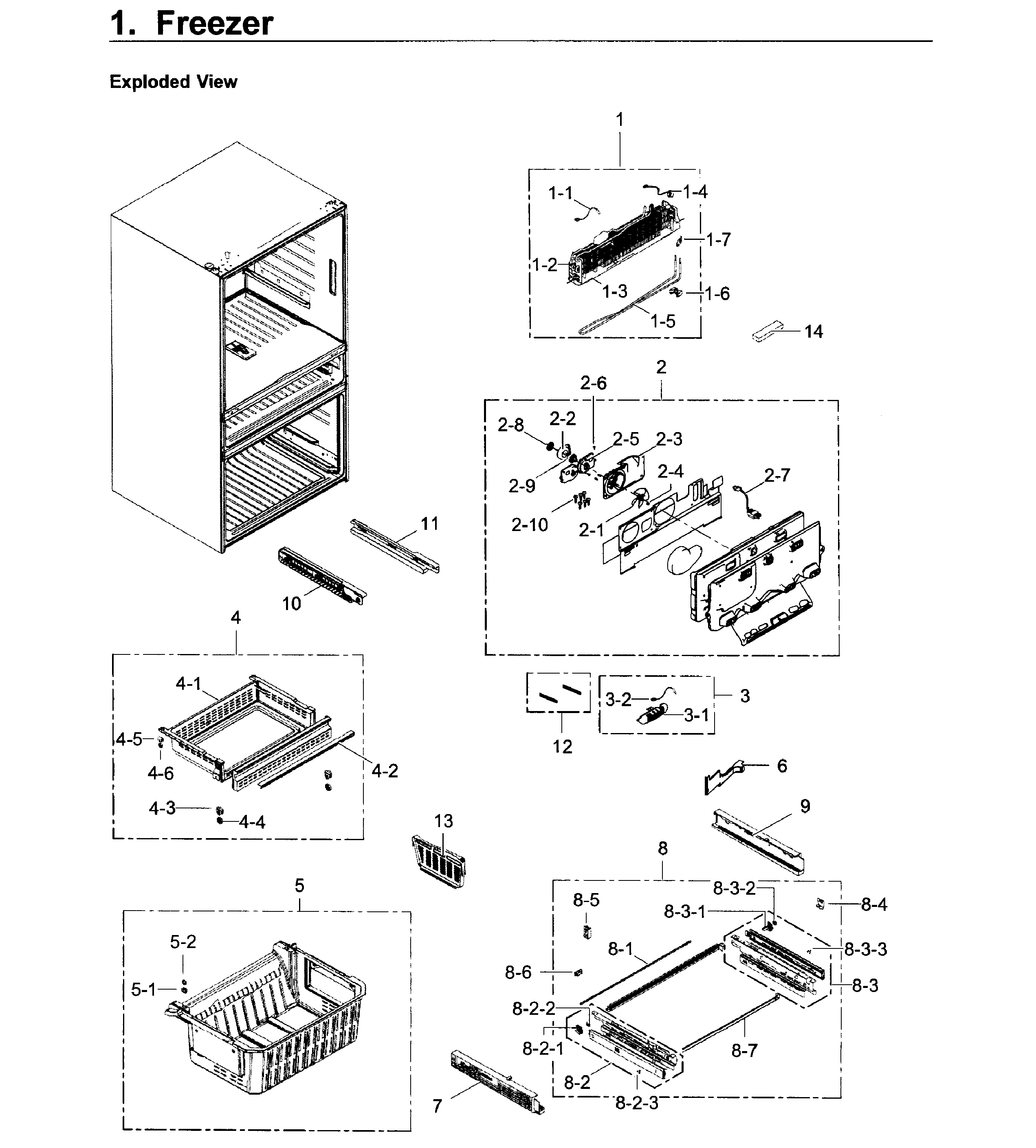 Freezer Diagram and Parts List for RF30KMEDBSR AA-0000 Samsung Refrigerator